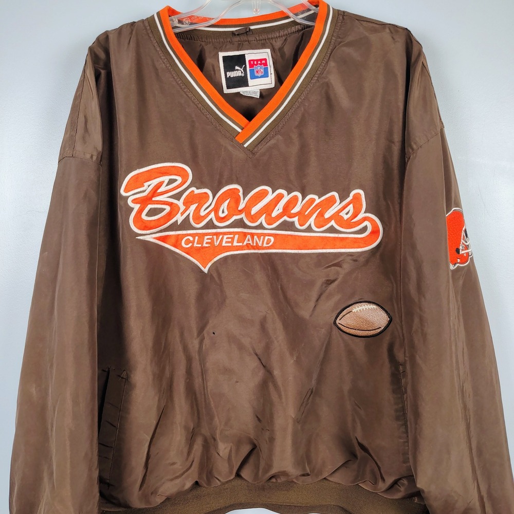 Puma Mens 2XL Cleveland Browns Windbreaker Brown Nylon Vintage Gorpcore Y2K